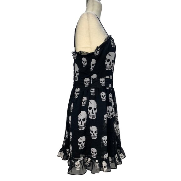 TRIPP NYC Skull Chiffon Dress Ruffles Goth Black Size Large - Picture 4 of 13